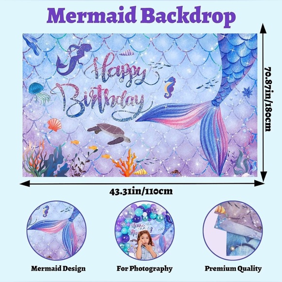 Mermaid birthday outfit & backdrop. Girls size 4/5 GUC. - Picture 3 of 3